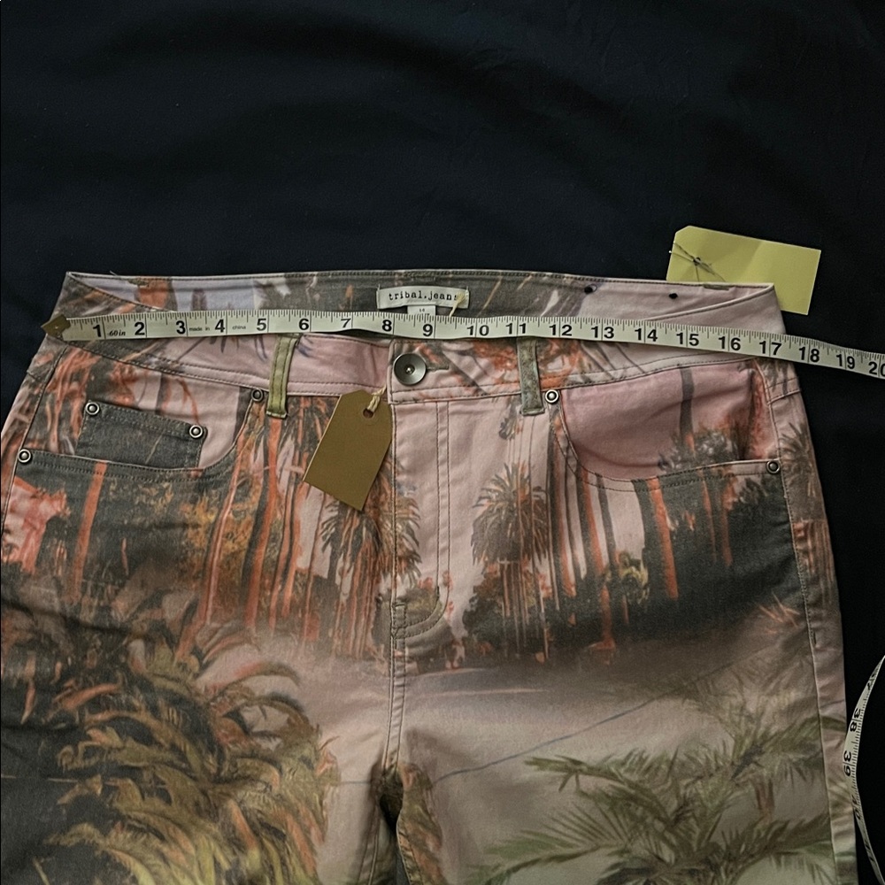 Tribal Travel Print Jeans - High-Rise Straight Leg - Size14 - Picture 10 of 13